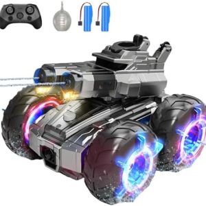 funnykid 3-in-1 Amphibienfahrzeug ferngesteuert für Abenteuer: IPX7 wasserdicht, 360°-Stunts & LED-Räder für Kinder ab 6