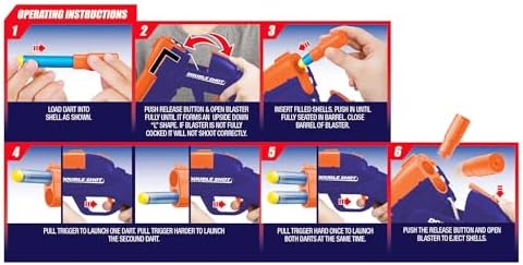 BuzzBee Air Warriors Double Shot - Doppelschuss Schrotflinten Blaster für spannende Abenteuer mit 4 Darts & 4 Hülsen