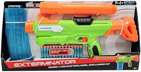 BuzzBee Air Warriors Double Shot - Doppelschuss Schrotflinten Blaster für spannende Abenteuer mit 4 Darts & 4 Hülsen