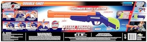 BuzzBee Air Warriors Double Shot - Doppelschuss Schrotflinten Blaster für spannende Abenteuer mit 4 Darts & 4 Hülsen