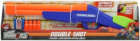 BuzzBee Air Warriors Double Shot - Doppelschuss Schrotflinten Blaster für spannende Abenteuer mit 4 Darts & 4 Hülsen