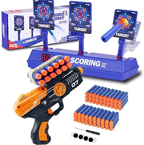 Nerf Spielzeug Pistole mit Zielscheibe und 60 Darts – Tolle Geschenkidee für Kinder 6-10 Jahre zu Weihnachten und Geburt