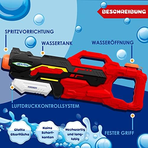 KESSER® Wasserpistole 2er Set - Spritzpistolen für Strandspaß mit 10-11 Meter Reichweite, 1500ml Fassungsvermögen, Schwa