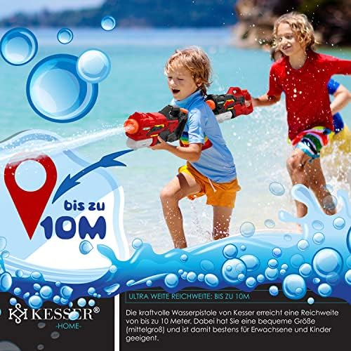 KESSER® Wasserpistole 2er Set - Spritzpistolen für Strandspaß mit 10-11 Meter Reichweite, 1500ml Fassungsvermögen, Schwa