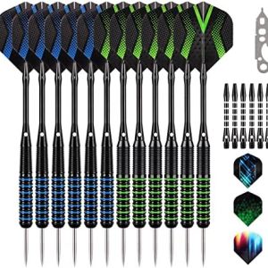 Grebarley Dartpfeile Profi Steeldarts 12 Stück mit Metallspitze, 18 Aluminium Schaft & 20 Orings für das perfekte Spiel