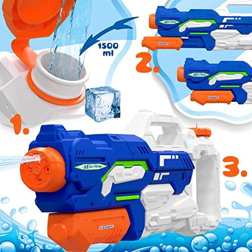 KESSER® Wasserpistole 2er Set - Spritzpistolen für Strandspaß mit 10-11 Meter Reichweite, 1500ml Fassungsvermögen, Schwa