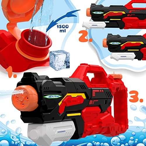 KESSER® Wasserpistole 2er Set - Spritzpistolen für Strandspaß mit 10-11 Meter Reichweite, 1500ml Fassungsvermögen, Schwa