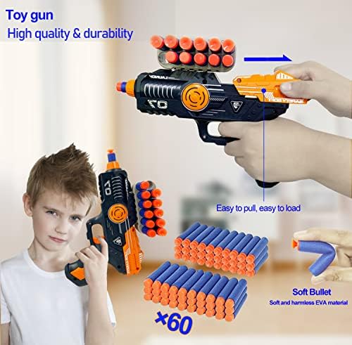 Nerf Spielzeug Pistole mit Zielscheibe und 60 Darts – Tolle Geschenkidee für Kinder 6-10 Jahre zu Weihnachten und Geburt