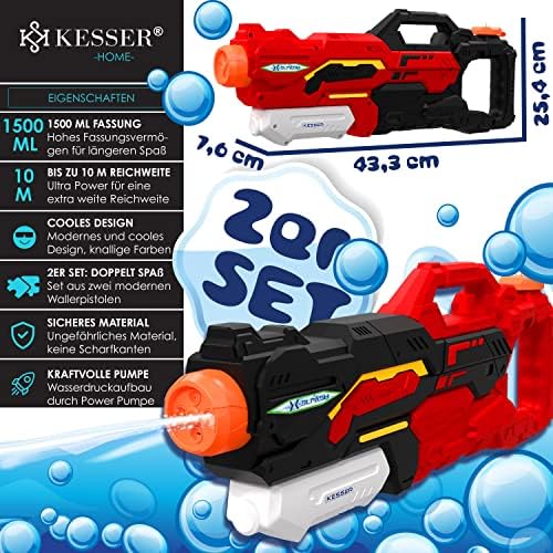 KESSER® Wasserpistole 2er Set - Spritzpistolen für Strandspaß mit 10-11 Meter Reichweite, 1500ml Fassungsvermögen, Schwa