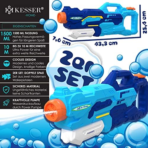 KESSER® Wasserpistole 2er Set - Spritzpistolen für Strandspaß mit 10-11 Meter Reichweite, 1500ml Fassungsvermögen, Schwa