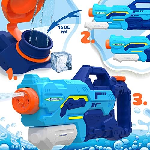 KESSER® Wasserpistole 2er Set - Spritzpistolen für Strandspaß mit 10-11 Meter Reichweite, 1500ml Fassungsvermögen, Schwa