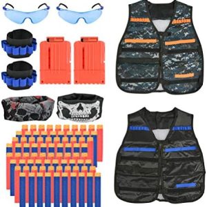 TIMESETL Taktische Weste Jacke Kit für Nerf N-Strike Elite - 2 Sets mit Darts, Schutzbrillen & Masken für spannende Batt
