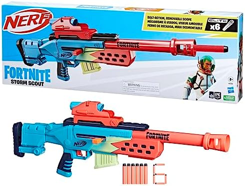 NERF Fortnite Storm Scout Blaster mit Fernrohr - 6-Dart Clip-Magazin für spannende Spiele im Freien