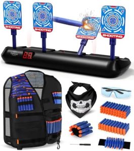 Lehoo Castle Elektrische Zielscheibe für Nerf Pistole mit Weste & 60 Darts – Spaß für Kinder ab 3 Jahren, ideal für Indo
